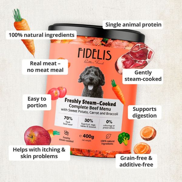 Fidelis Beef With Sweet Potato, Apple And Broccoli Fresh Dog Food 400g - Image 2