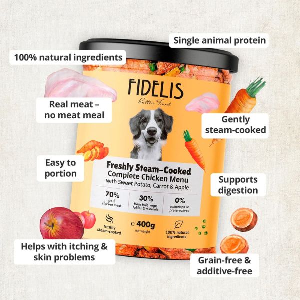 Fidelis Chicken with Sweet Potato, Carrot and Apple Fresh Dog Food 400g - Image 2