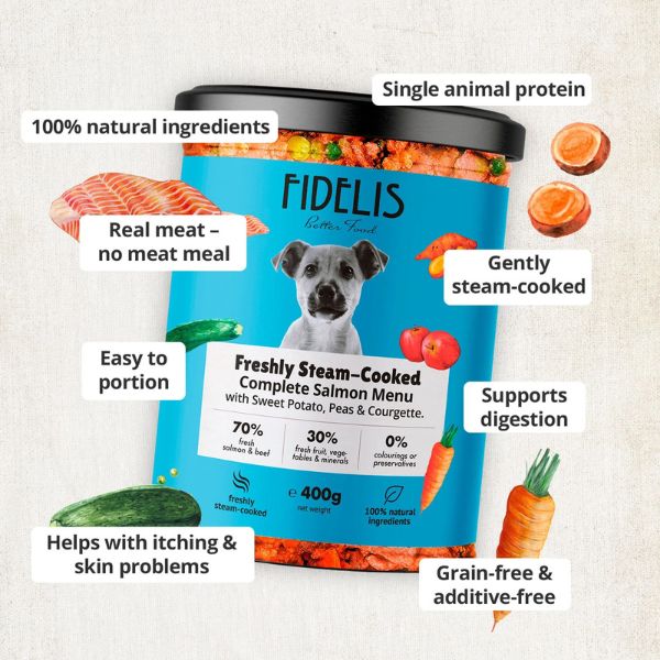 Fidelis Salmon with Sweet Potato, Peas and Courgette Fresh Dog Food 400g - Image 2
